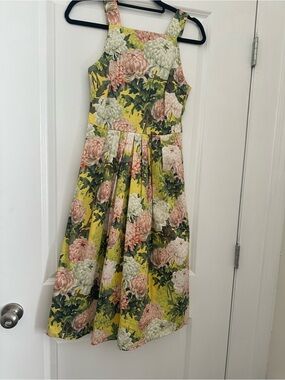 ASOS Yellow Floral Pleated Party Dress with Pink & Cream Blooms